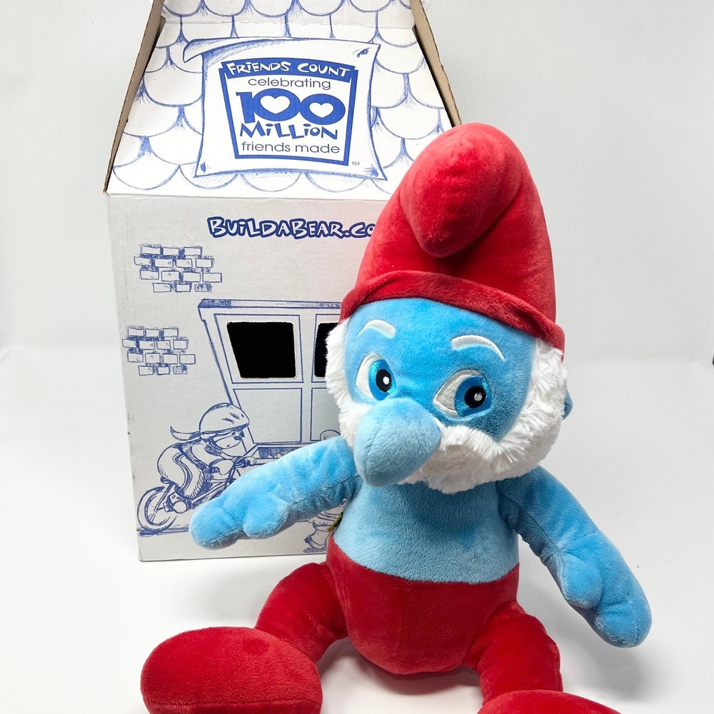 Build a Bear PAPA SMURF Stuffed Plush Toy Doll Red/Blue Retired with Box